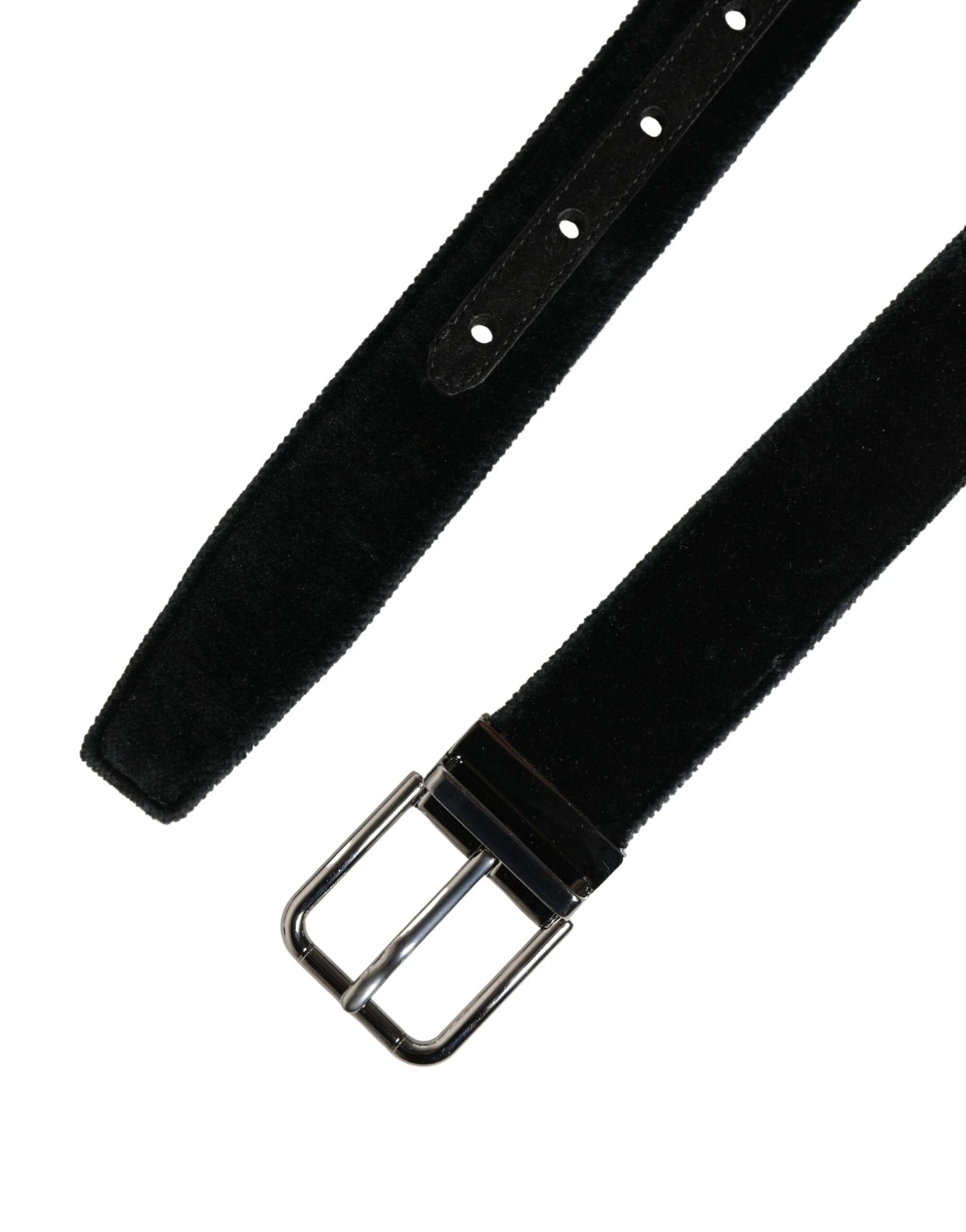 Dolce & Gabbana Black Suede Silver Tone Metal Buckle Men Belt by Dolce & Gabbana