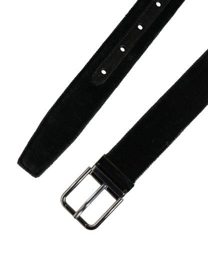 Dolce & Gabbana Black Suede Silver Tone Metal Buckle Men Belt by Dolce & Gabbana