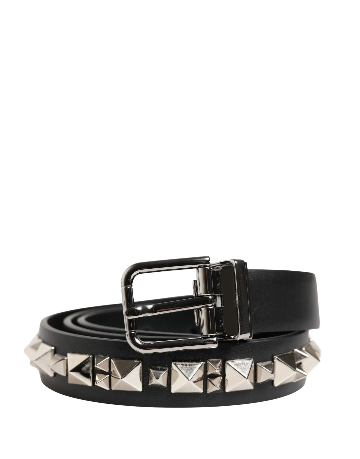 Dolce & Gabbana Black Leather Studded Silver Tone Buckle Belt by Dolce & Gabbana