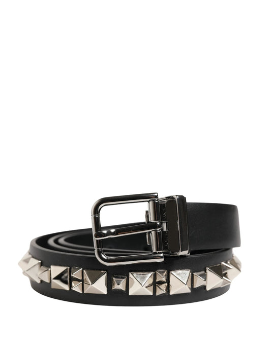 Dolce & Gabbana Black Leather Studded Silver Tone Buckle Belt by Dolce & Gabbana
