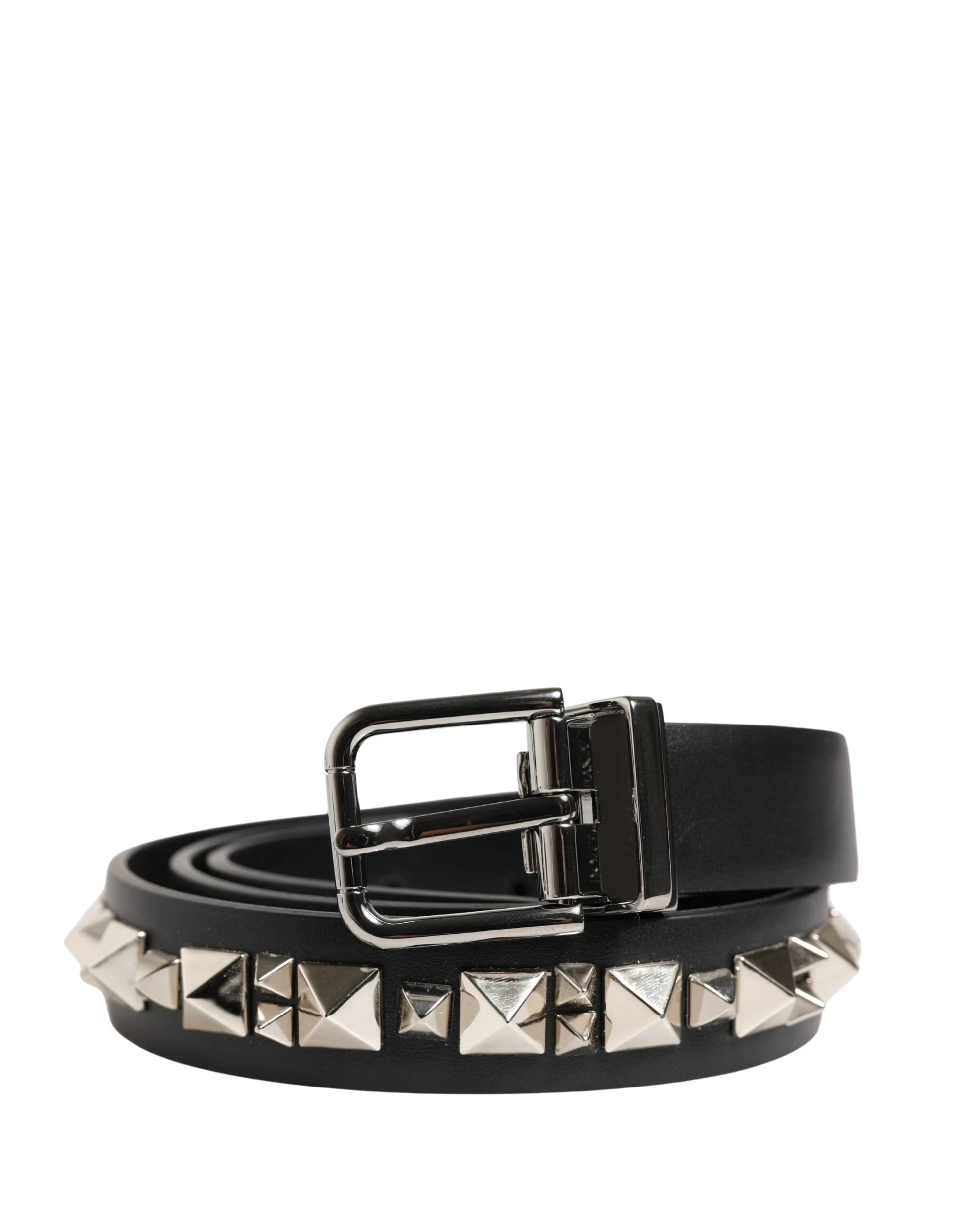 Dolce & Gabbana Black Leather Studded Silver Tone Buckle Belt by Dolce & Gabbana