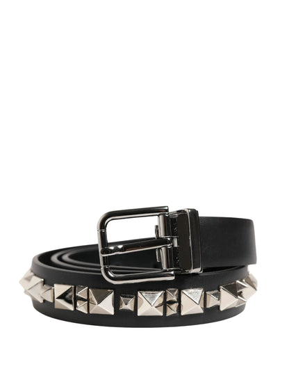Dolce & Gabbana Black Leather Studded Silver Tone Buckle Belt by Dolce & Gabbana