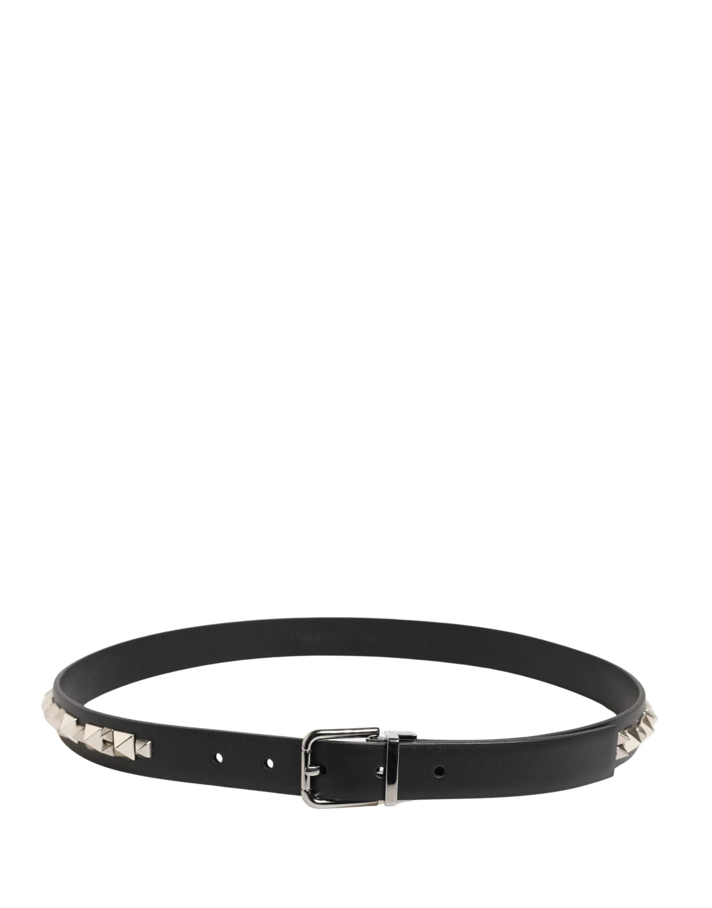 Dolce & Gabbana Black Leather Studded Silver Tone Buckle Belt by Dolce & Gabbana