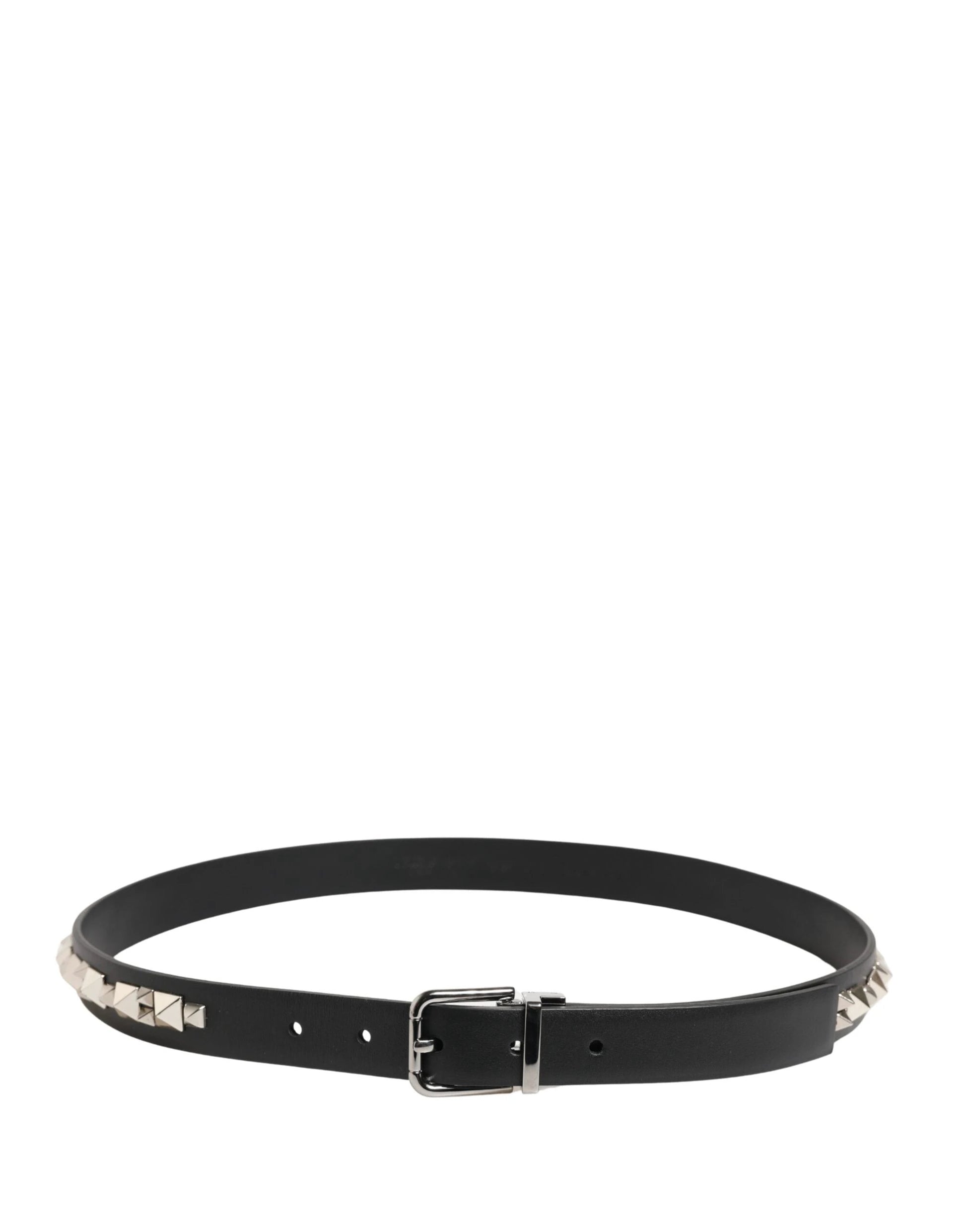 Dolce & Gabbana Black Leather Studded Silver Tone Buckle Belt by Dolce & Gabbana