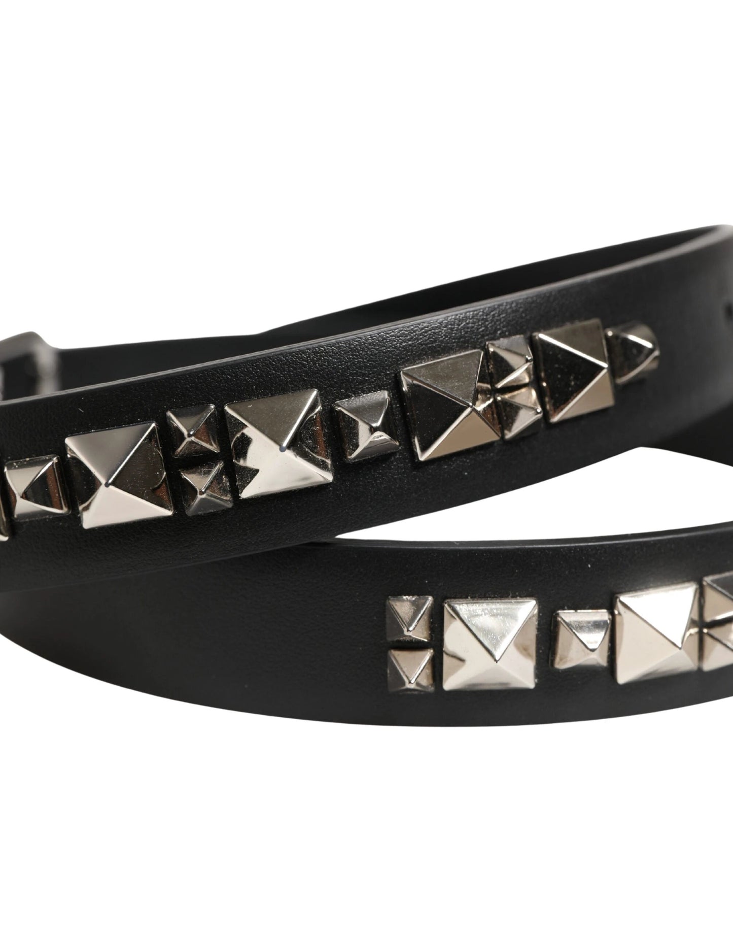 Dolce & Gabbana Black Leather Studded Silver Tone Buckle Belt by Dolce & Gabbana