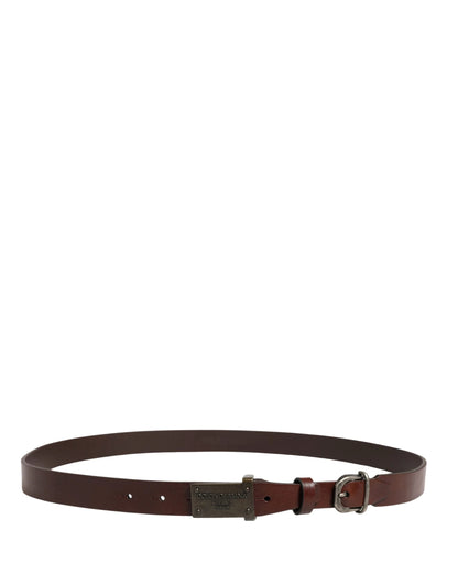 Dolce & Gabbana Brown Leather Logo Metal Buckle Men Belt by Dolce & Gabbana