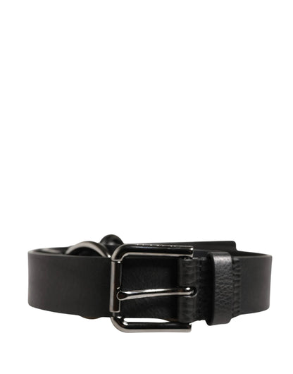 Dolce & Gabbana Black Leather Silver Chain Waist Men Belt by Dolce & Gabbana