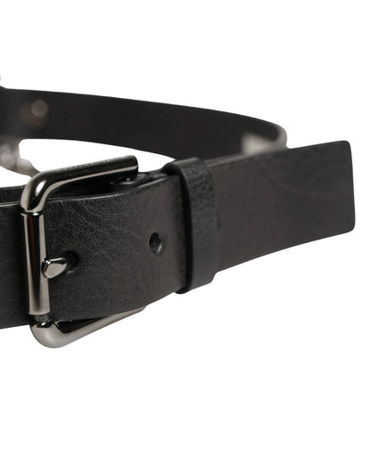 Dolce & Gabbana Black Leather Silver Chain Waist Men Belt by Dolce & Gabbana