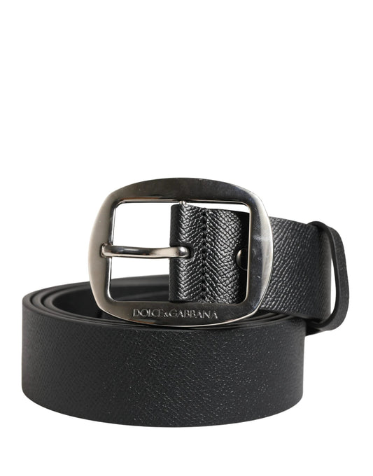 Dolce & Gabbana Black Calf Leather Silver Metal Buckle Belt by Dolce & Gabbana