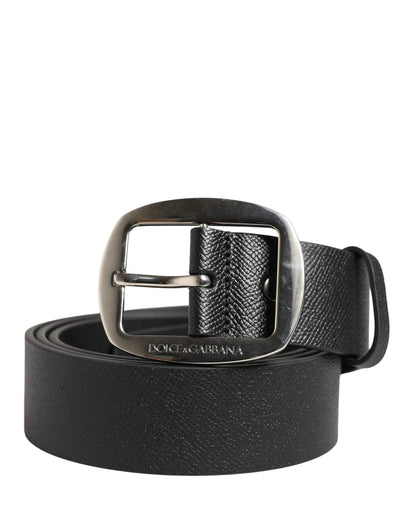 Dolce & Gabbana Black Calf Leather Silver Metal Buckle Belt by Dolce & Gabbana