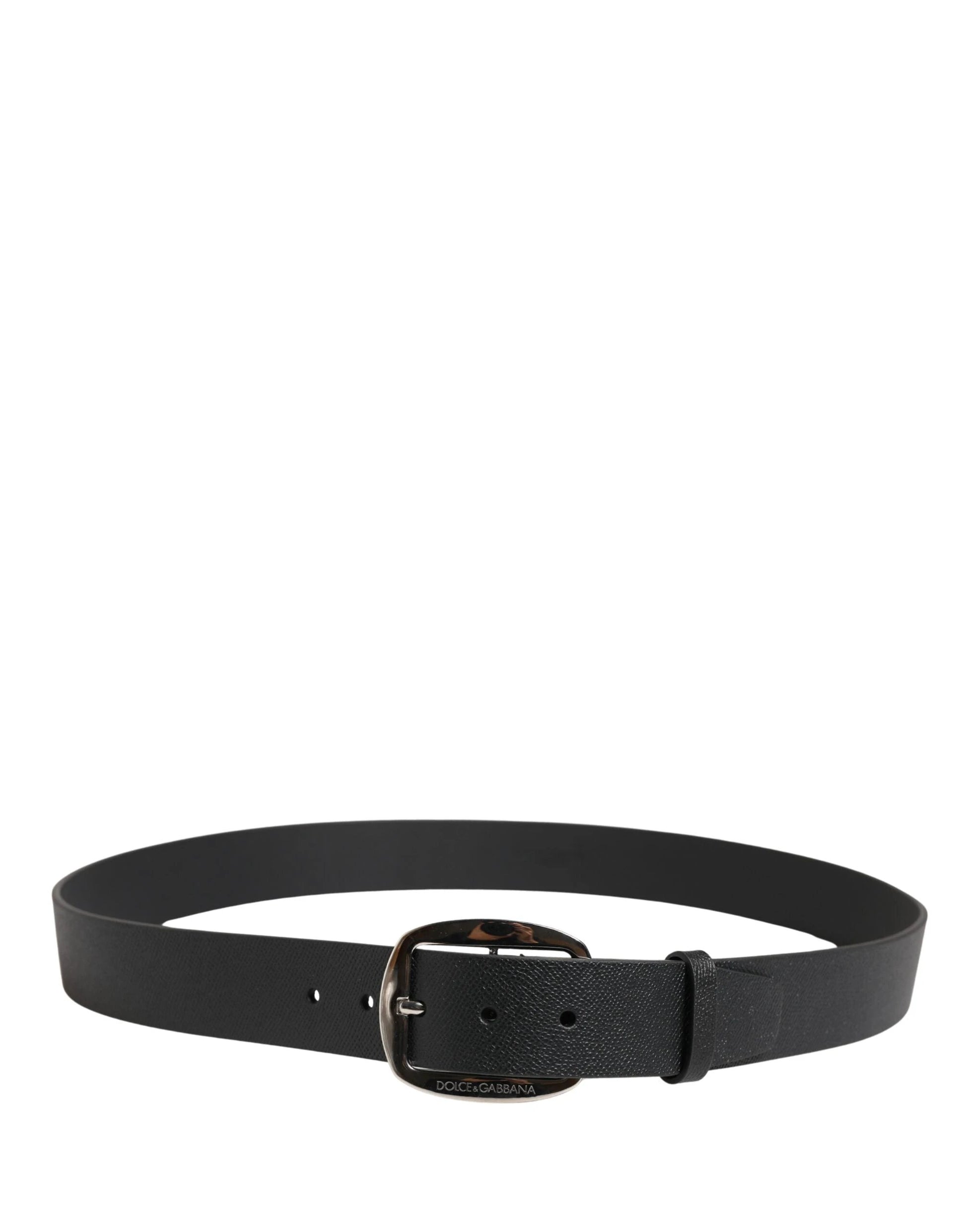Dolce & Gabbana Black Calf Leather Silver Metal Buckle Belt by Dolce & Gabbana