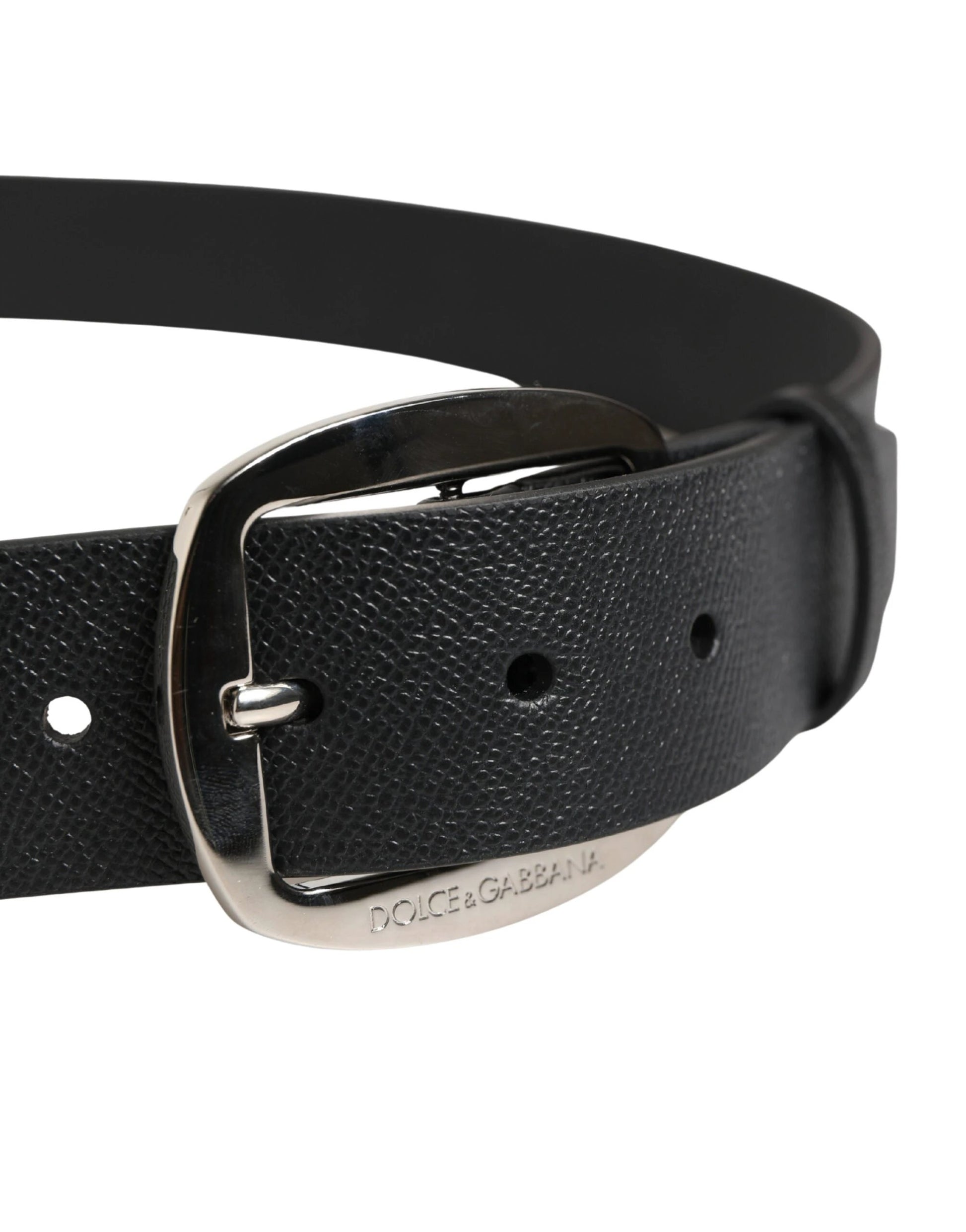 Dolce & Gabbana Black Calf Leather Silver Metal Buckle Belt by Dolce & Gabbana