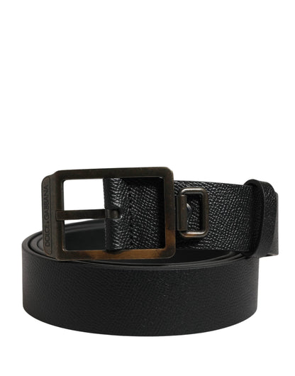 Dolce & Gabbana Black Calf Leather Gold Metal Buckle Belt by Dolce & Gabbana