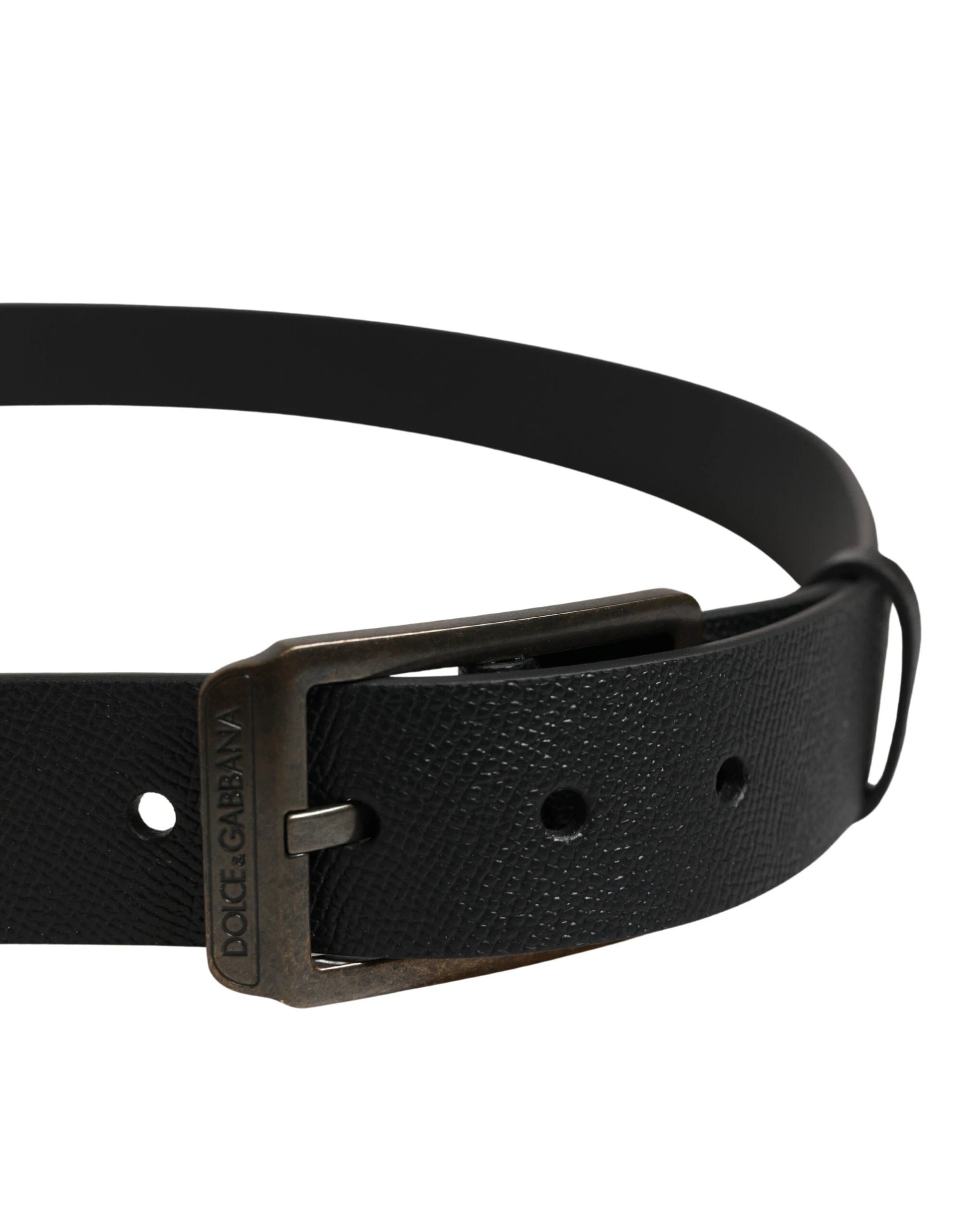 Dolce & Gabbana Black Calf Leather Gold Metal Buckle Belt by Dolce & Gabbana