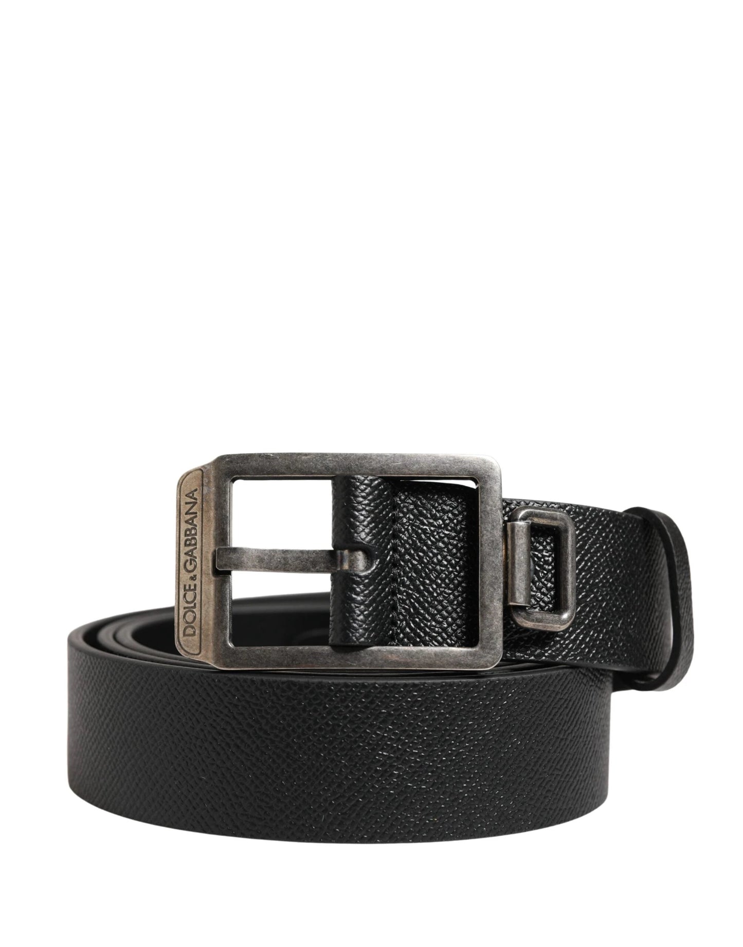 Dolce & Gabbana Black Calf Leather Silver Metal Buckle Belt by Dolce & Gabbana