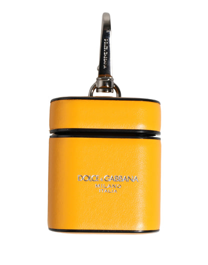 Étui AirPods Dolce & Gabbana femme à rabat avec dragonne en cuir de veau jaune – SMY11346