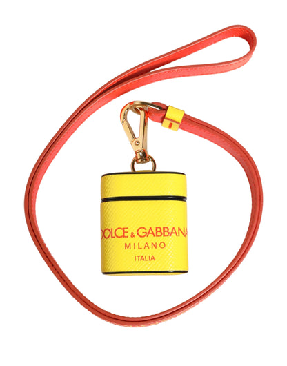 Étui AirPods Dolce & Gabbana femme à rabat avec dragonne en cuir de veau jaune – SMY11454
