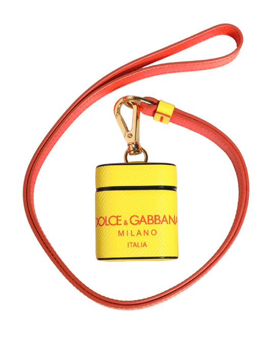 Étui AirPods Dolce & Gabbana femme à rabat avec dragonne en cuir de veau jaune – SMY11454