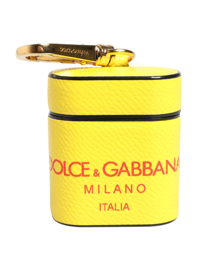 Étui AirPods Dolce & Gabbana femme à rabat avec dragonne en cuir de veau jaune – SMY11454