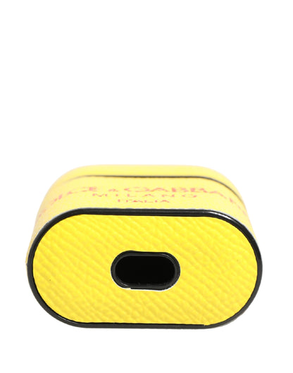 Étui AirPods Dolce & Gabbana femme à rabat avec dragonne en cuir de veau jaune – SMY11454