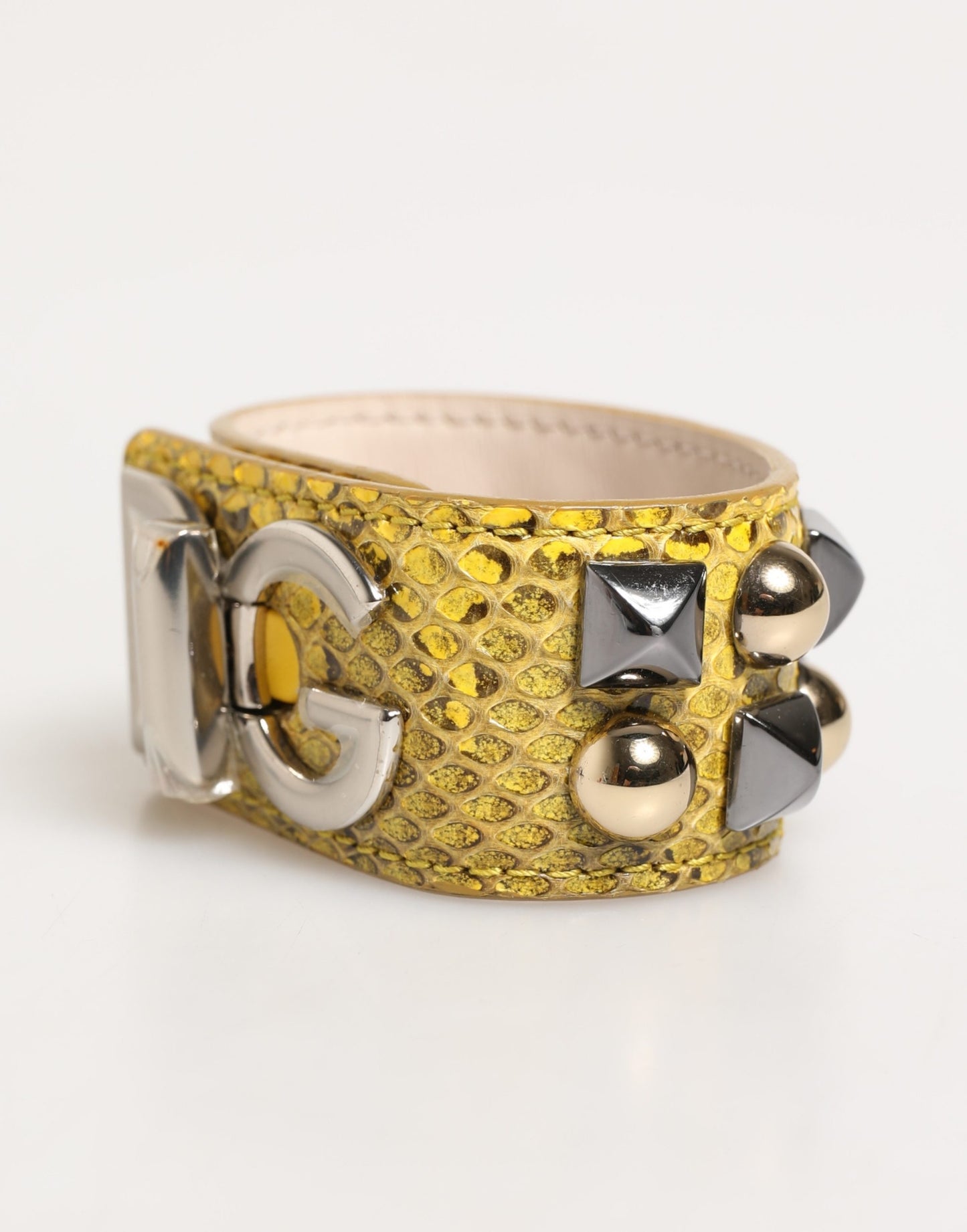 Dolce & Gabbana Yellow Leather Cuff Studded Embellished Bracelet