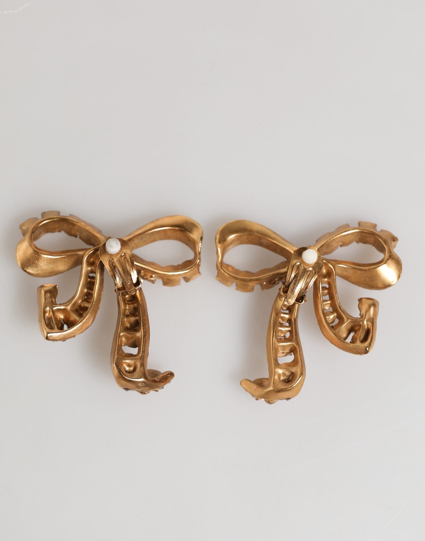 Dolce & Gabbana Gold Brass Pink Clear Crystal Bow Fiocchi Christmas  Earrings