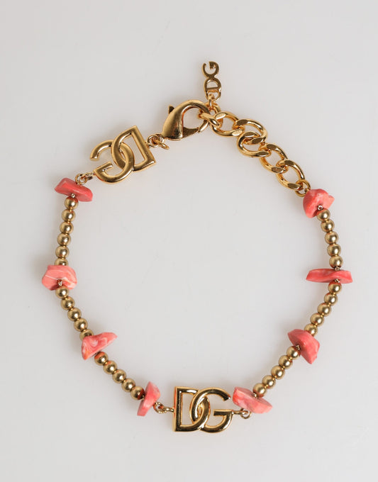 Dolce & Gabbana Gold Tone Brass Chain Link Resin Beaded DG Logo Bracelet