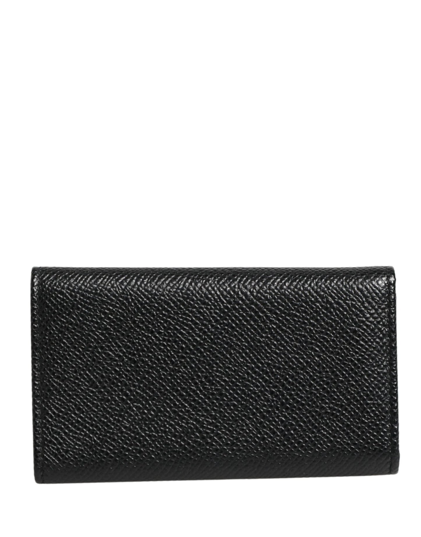 Dolce & Gabbana Black Leather Silver Metal Logo Plaque Trifold Keyring