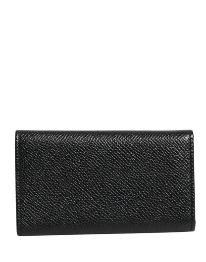 Dolce & Gabbana Black Leather Silver Metal Logo Plaque Trifold Keyring