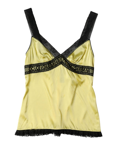 Dolce & Gabbana Yellow Silk Lace Trim Lingerie Top Underwear