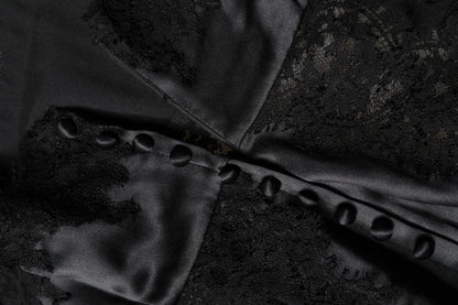 Dolce & Gabbana Black Silk Lace Trim Lingerie Top Underwear