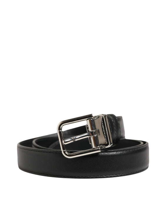 Dolce & Gabbana Men Black Classic Leather Metal Buckle Belt by Dolce & Gabbana