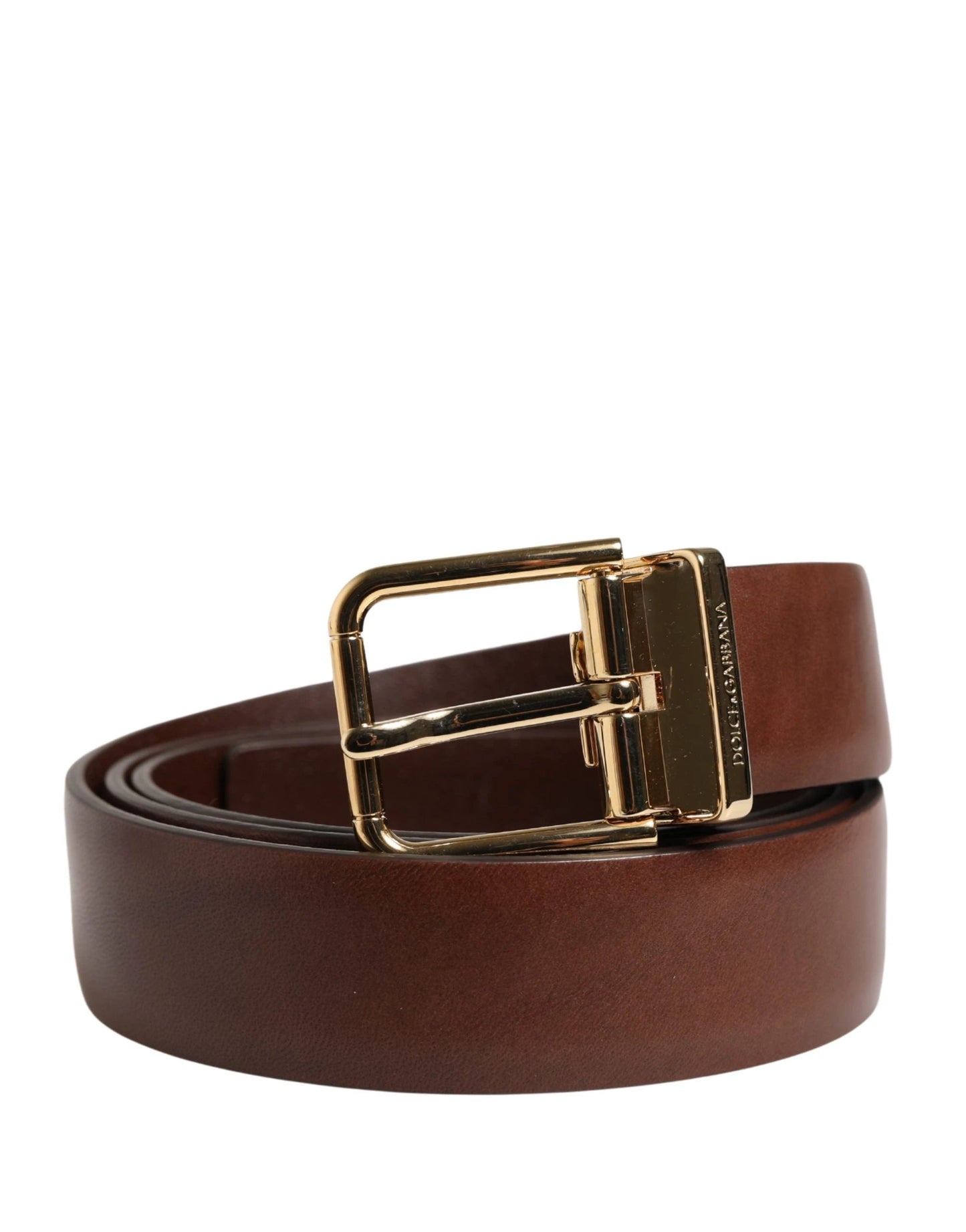 Dolce & Gabbana Men Brown Classic Leather Metal Buckle Belt by Dolce & Gabbana