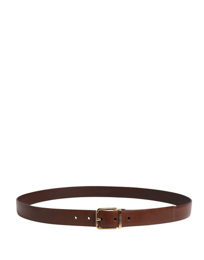 Dolce & Gabbana Men Brown Classic Leather Metal Buckle Belt by Dolce & Gabbana