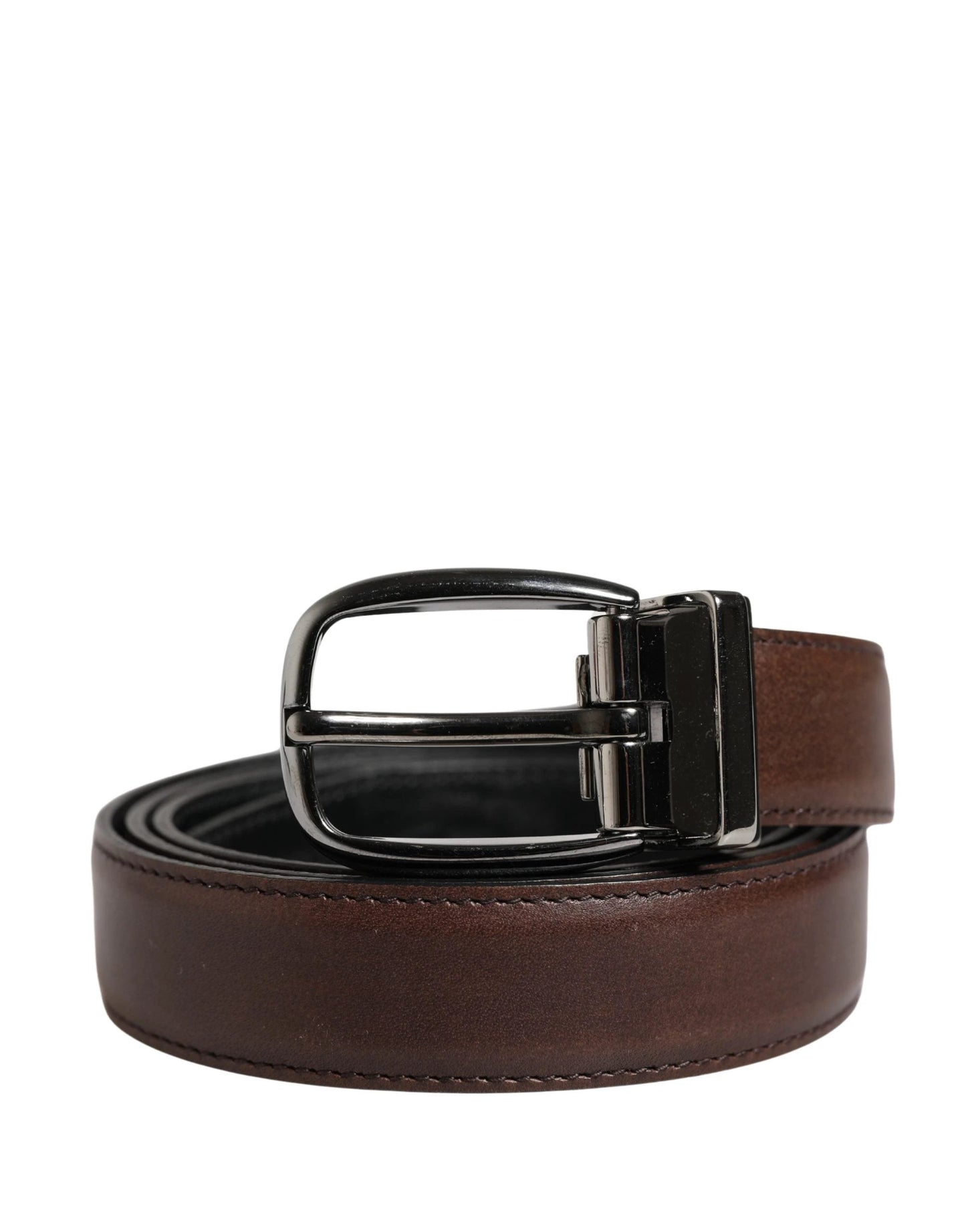 Dolce & Gabbana Men Brown Classic Leather Metal Buckle Belt by Dolce & Gabbana