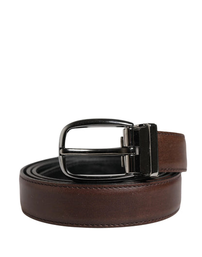 Dolce & Gabbana Men Brown Classic Leather Metal Buckle Belt by Dolce & Gabbana