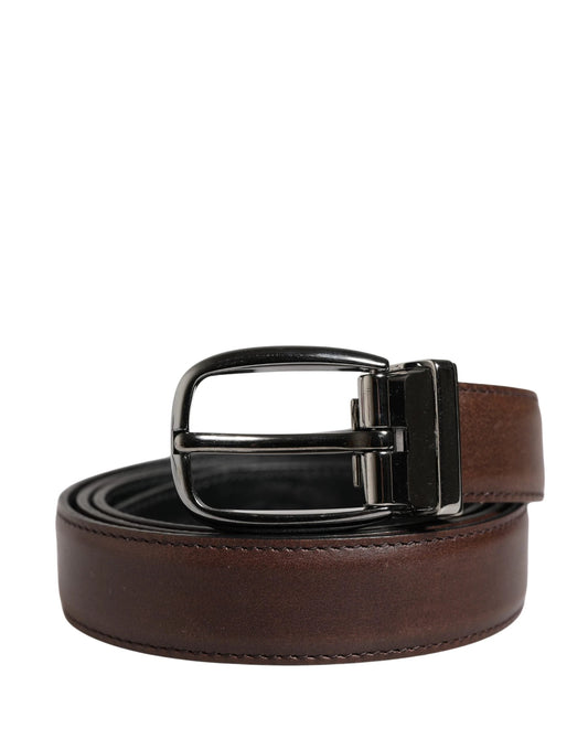 Dolce & Gabbana Men Brown Classic Leather Metal Buckle Belt by Dolce & Gabbana