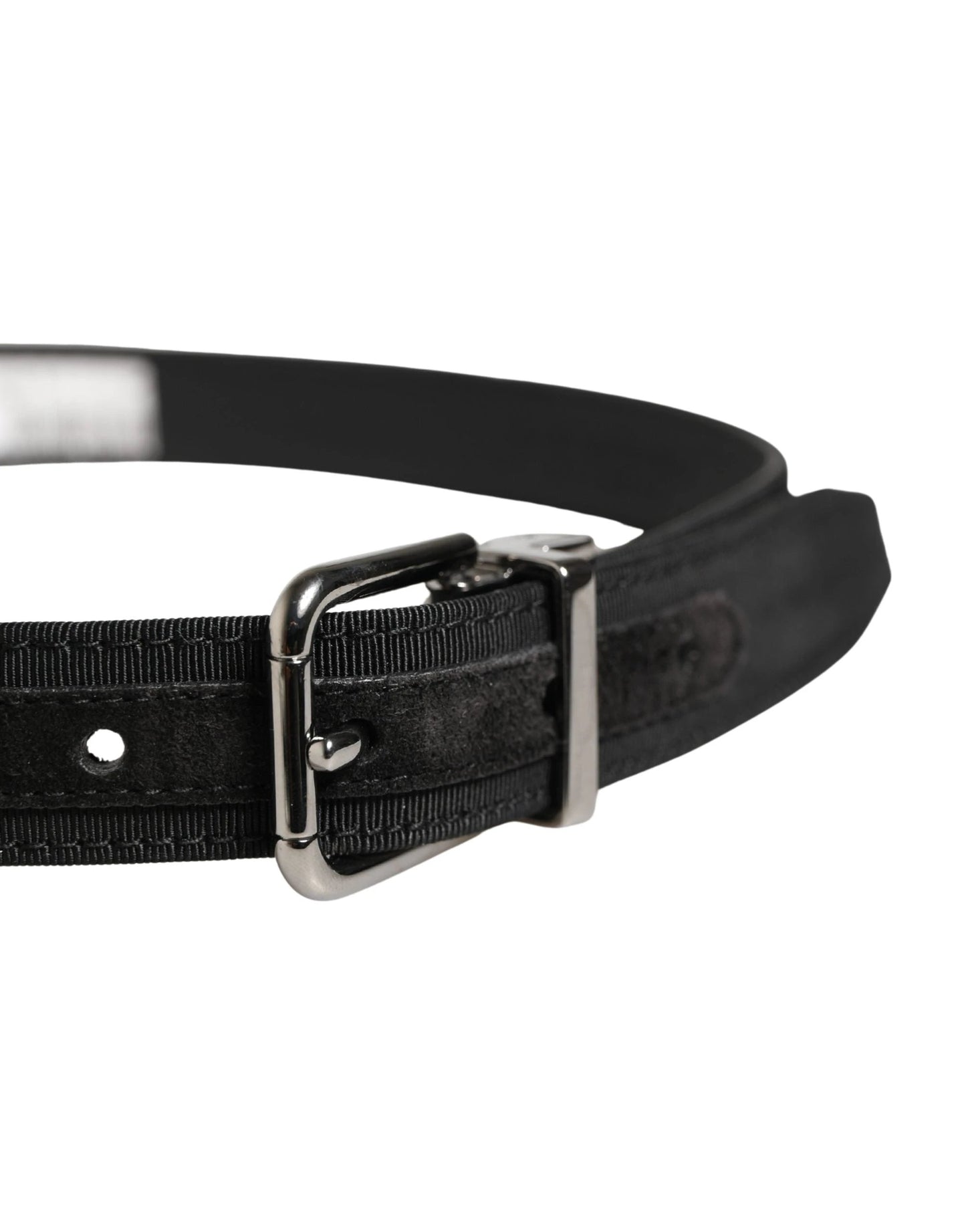 Dolce & Gabbana Men Black Viscose Leather Metal Buckle Belt by Dolce & Gabbana