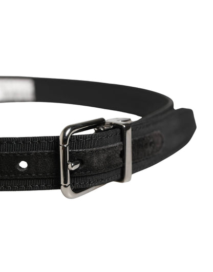 Dolce & Gabbana Men Black Viscose Leather Metal Buckle Belt by Dolce & Gabbana