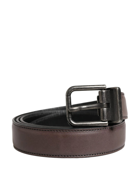 Dolce & Gabbana Men Brown Classic Leather Metal Buckle Belt by Dolce & Gabbana