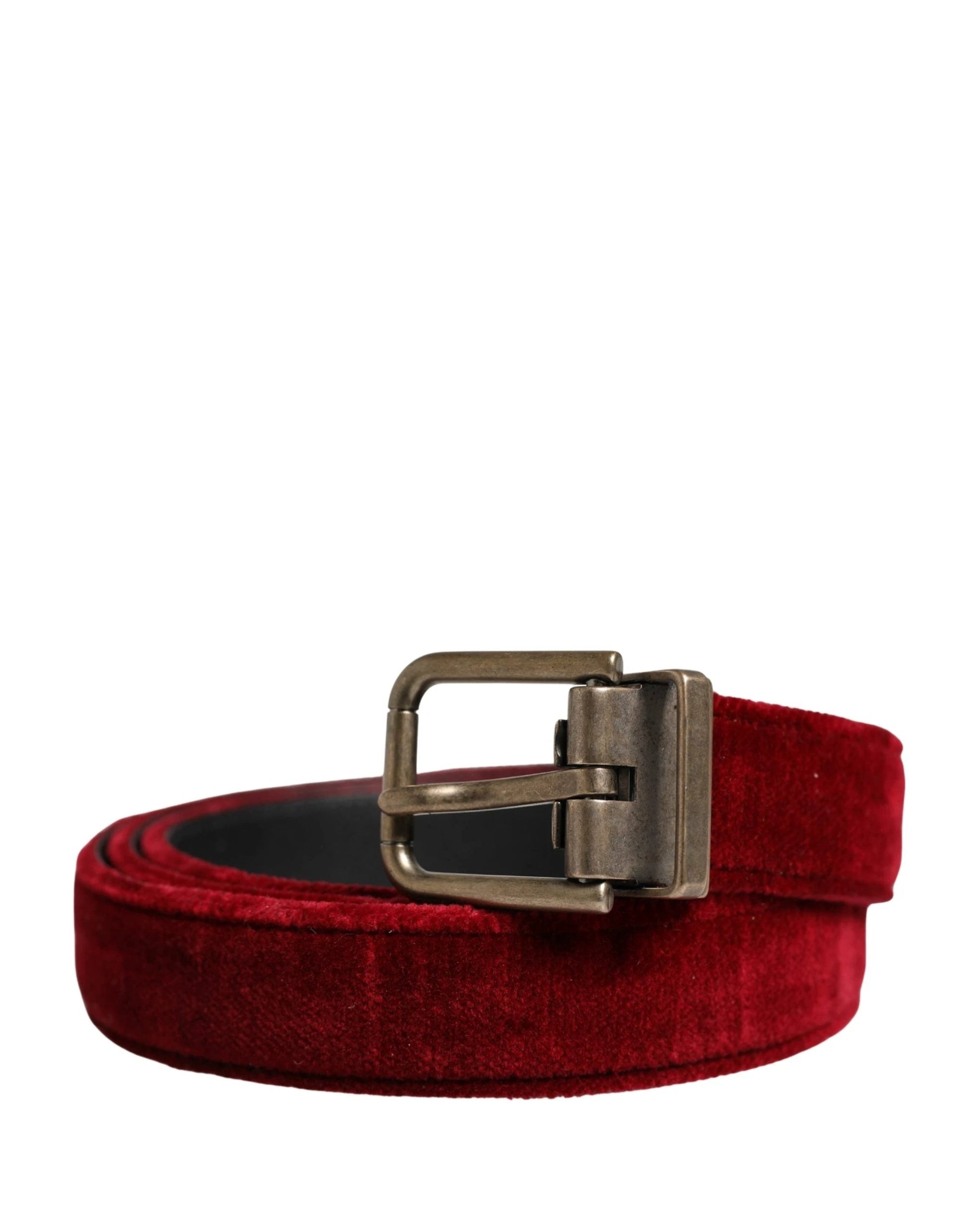 Dolce & Gabbana Men Burgundy Velvet Cotton Metal Buckle Belt by Dolce & Gabbana