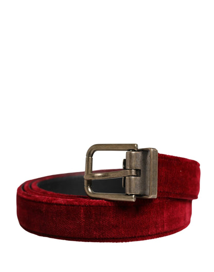 Dolce & Gabbana Men Burgundy Velvet Cotton Metal Buckle Belt by Dolce & Gabbana
