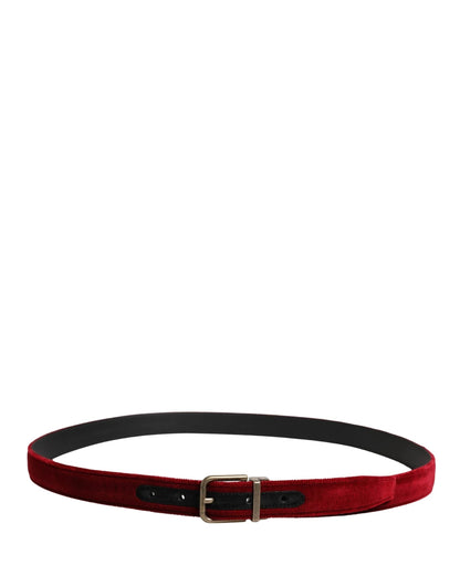 Dolce & Gabbana Men Burgundy Velvet Cotton Metal Buckle Belt by Dolce & Gabbana