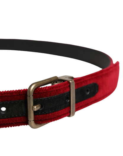 Dolce & Gabbana Men Burgundy Velvet Cotton Metal Buckle Belt by Dolce & Gabbana