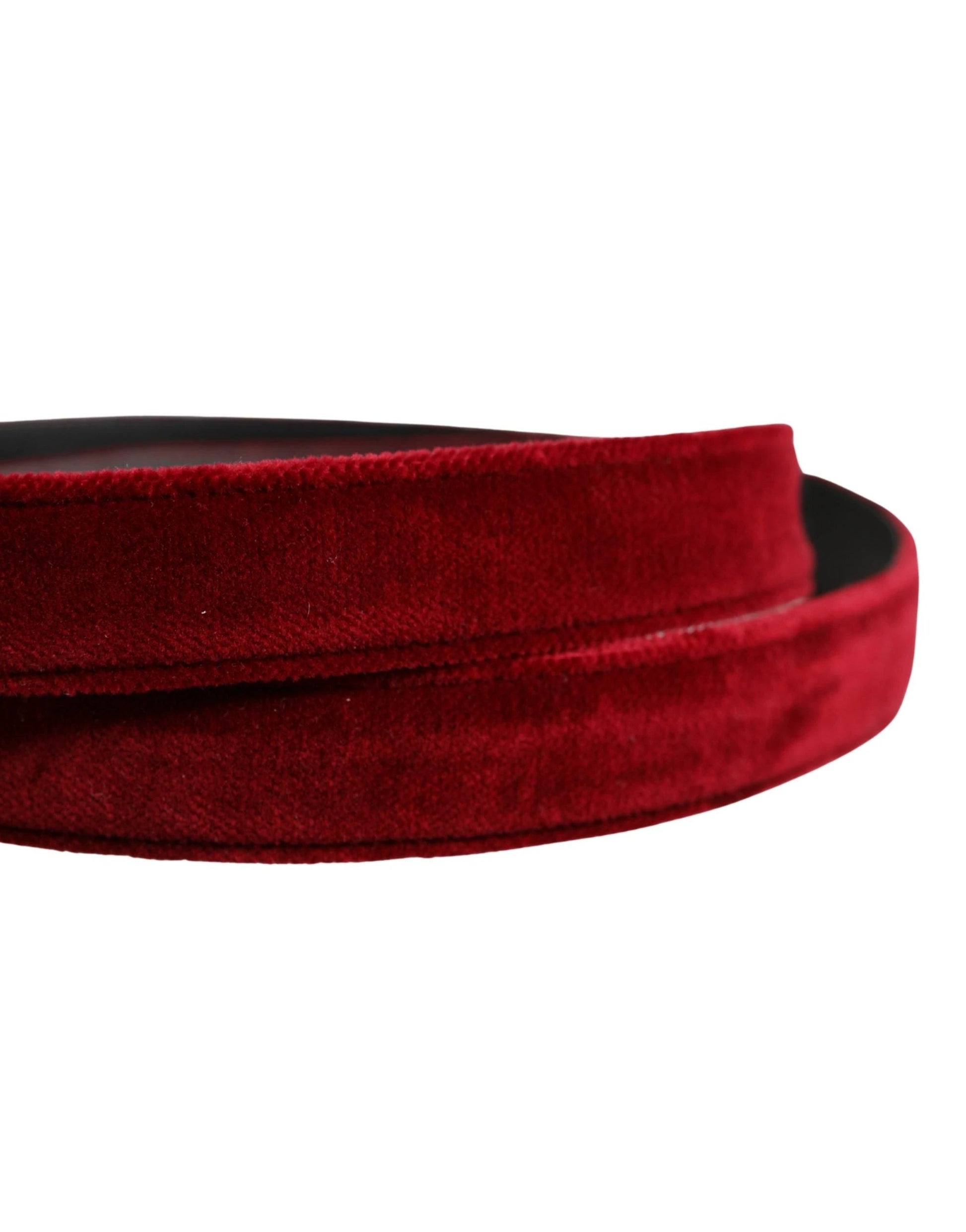 Dolce & Gabbana Men Burgundy Velvet Cotton Metal Buckle Belt by Dolce & Gabbana