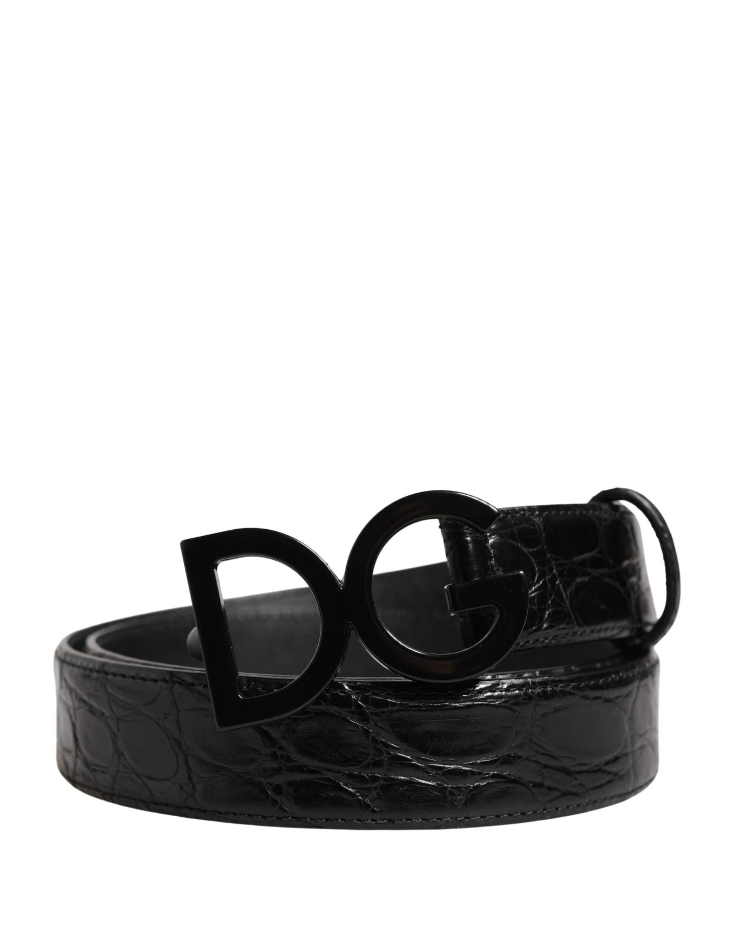Dolce & Gabbana Men Black Exotic Leather Logo Buckle Belt by Dolce & Gabbana