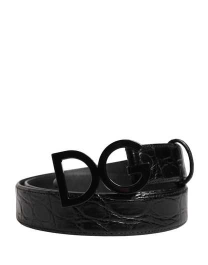 Dolce & Gabbana Men Black Exotic Leather Logo Buckle Belt by Dolce & Gabbana