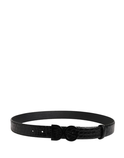 Dolce & Gabbana Men Black Exotic Leather Logo Buckle Belt by Dolce & Gabbana