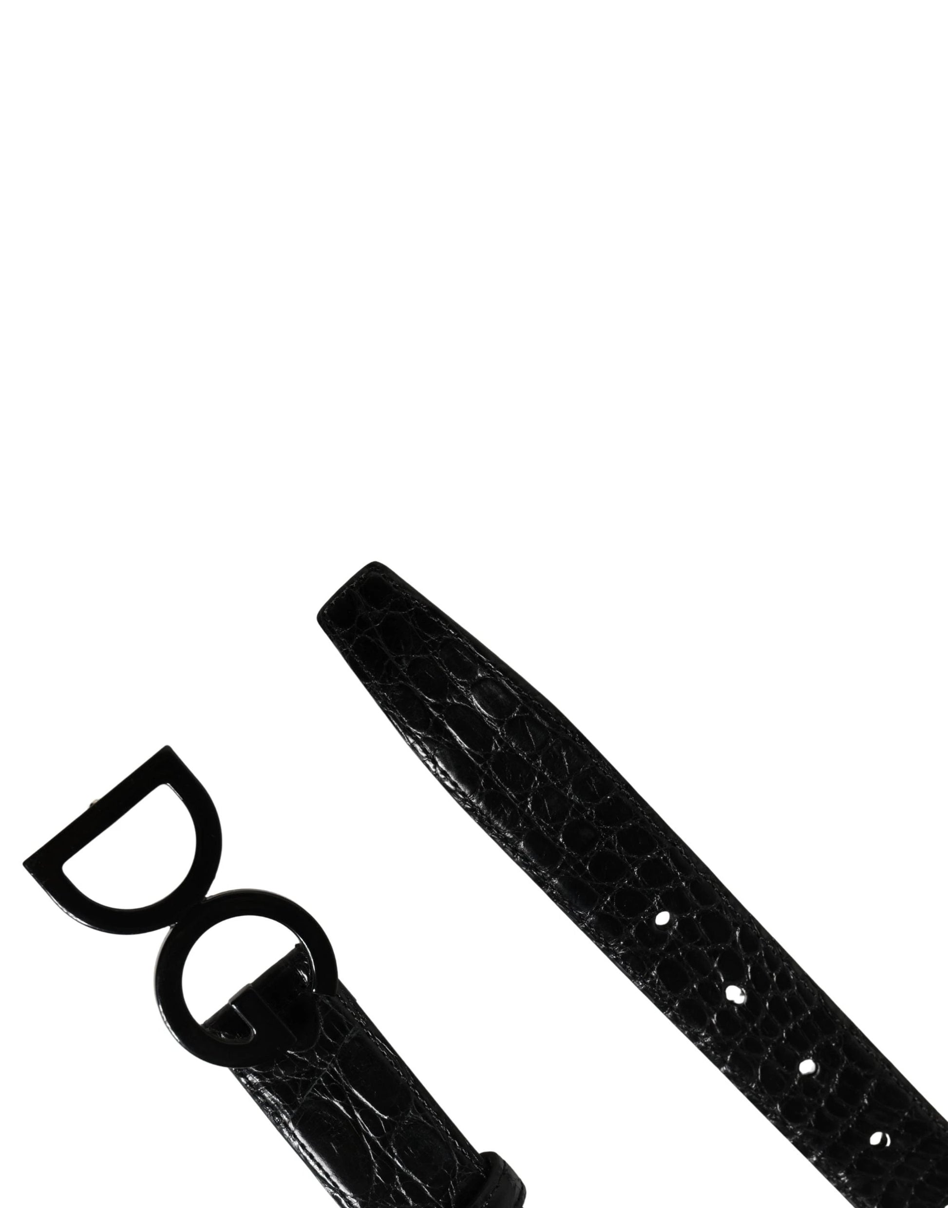 Dolce & Gabbana Men Black Exotic Leather Logo Buckle Belt by Dolce & Gabbana