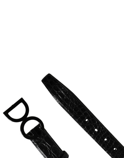 Dolce & Gabbana Men Black Exotic Leather Logo Buckle Belt by Dolce & Gabbana